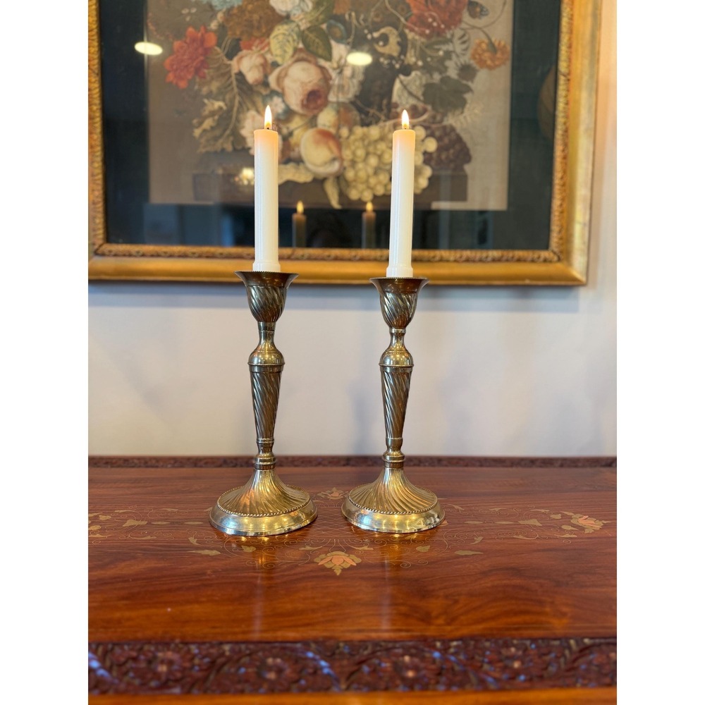 Vintage Brass Candlestick Holders Pair Tall Twisted‎ Taper Candle Holders